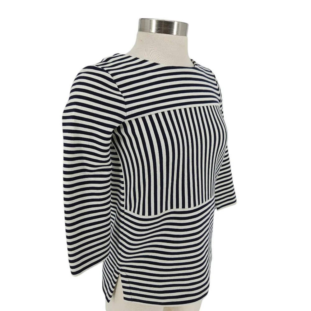 Madewell Shirt Navy Blue Stripe 3/4 Sleeve Zip Gallerist Ponte Top XS - Picture 3 of 8